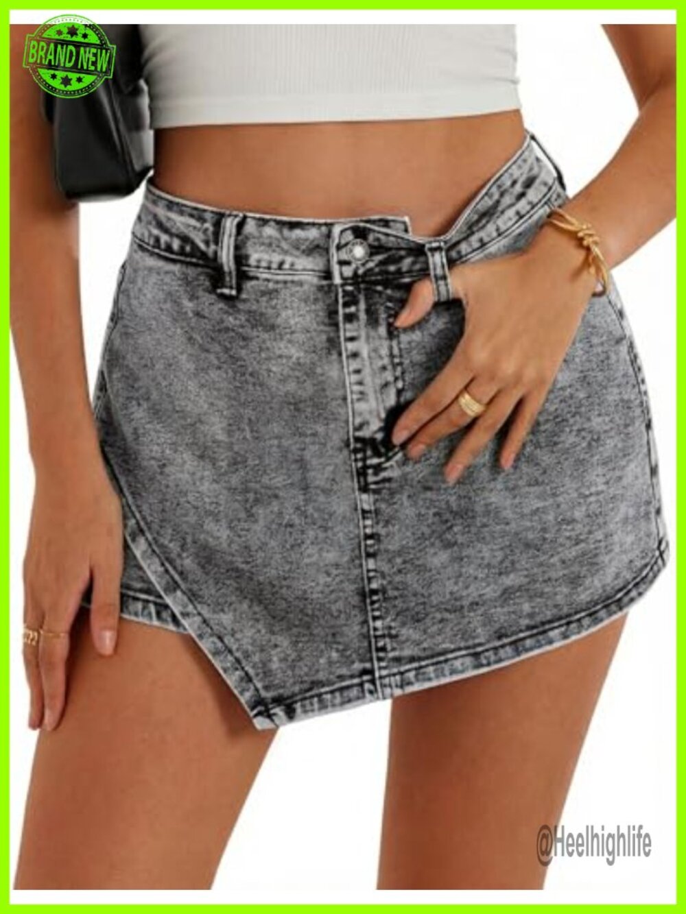 Denim Skort High Waisted Asymmetric Hem Mini Jean Skort with Shorts